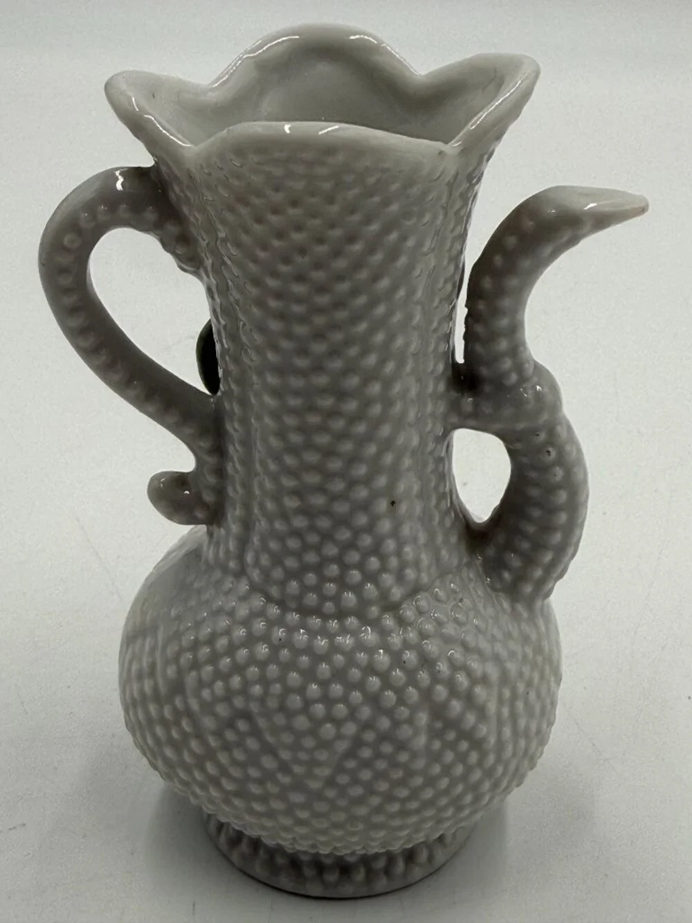 Japan White Hobnail Porcelain Bud Vase Pink Applied Rose Flower 4 in Vintage